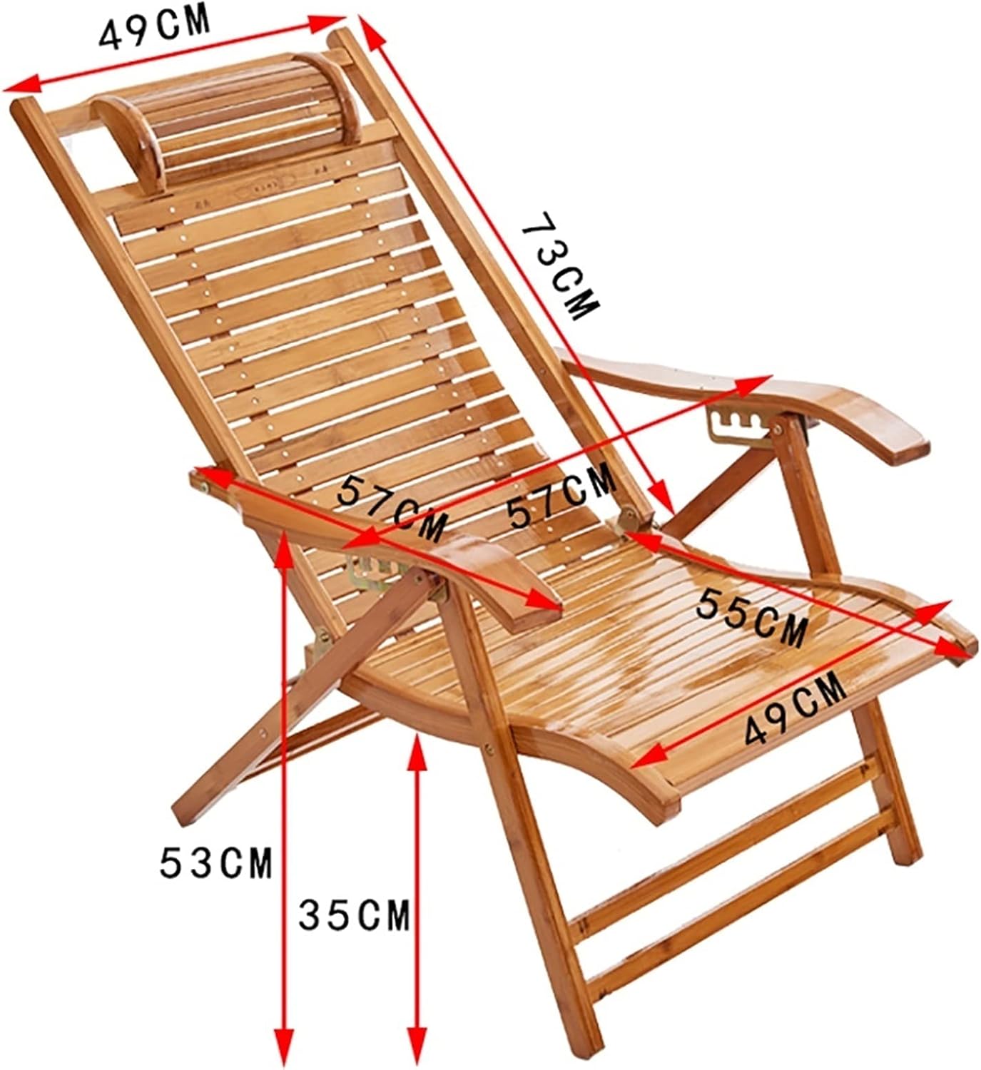 Comfortable Outdoor Garden Reclining Chair,Lawn Patio Lounge Chairs,Camping Beach Folding Recliners,Wooden Folding Chairs with Padded Seats,Ergonomic,Brown (Color : Brown)