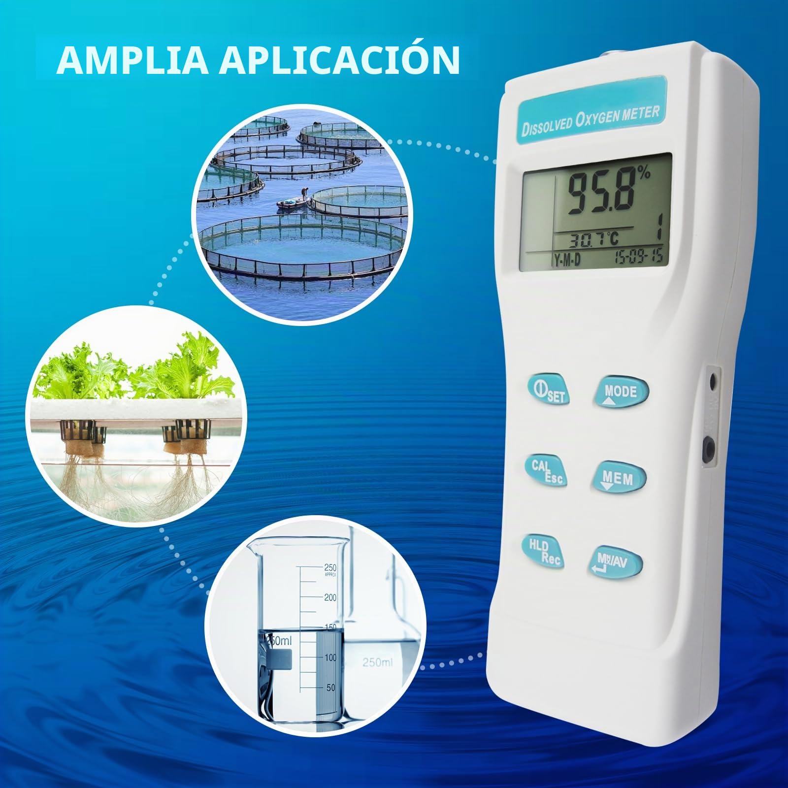 Gain Express Probador de calidad del agua del medidor de oxígeno disuelto grande LCD digital profesional con función de memoria ATC 99
