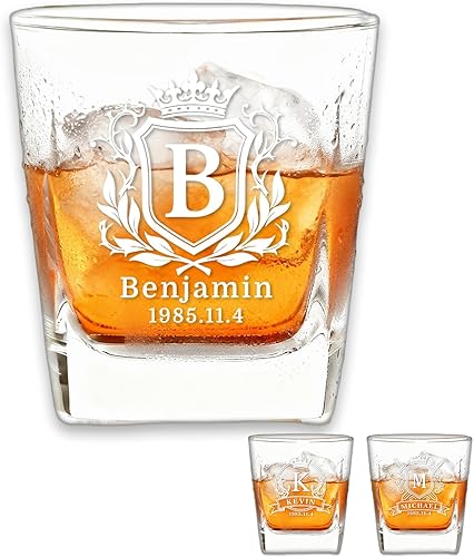 Miniatura 1 de Vasos de whisky personalizados, 26 letras grabadas, iniciales de nombre, whisky rocas, vaso de vidrio para hombres, regalo para el día del padre,