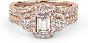 Amazon.com: SAVEARTH DIAMONDS Three Stone Halo Bridal Set Ring for ...