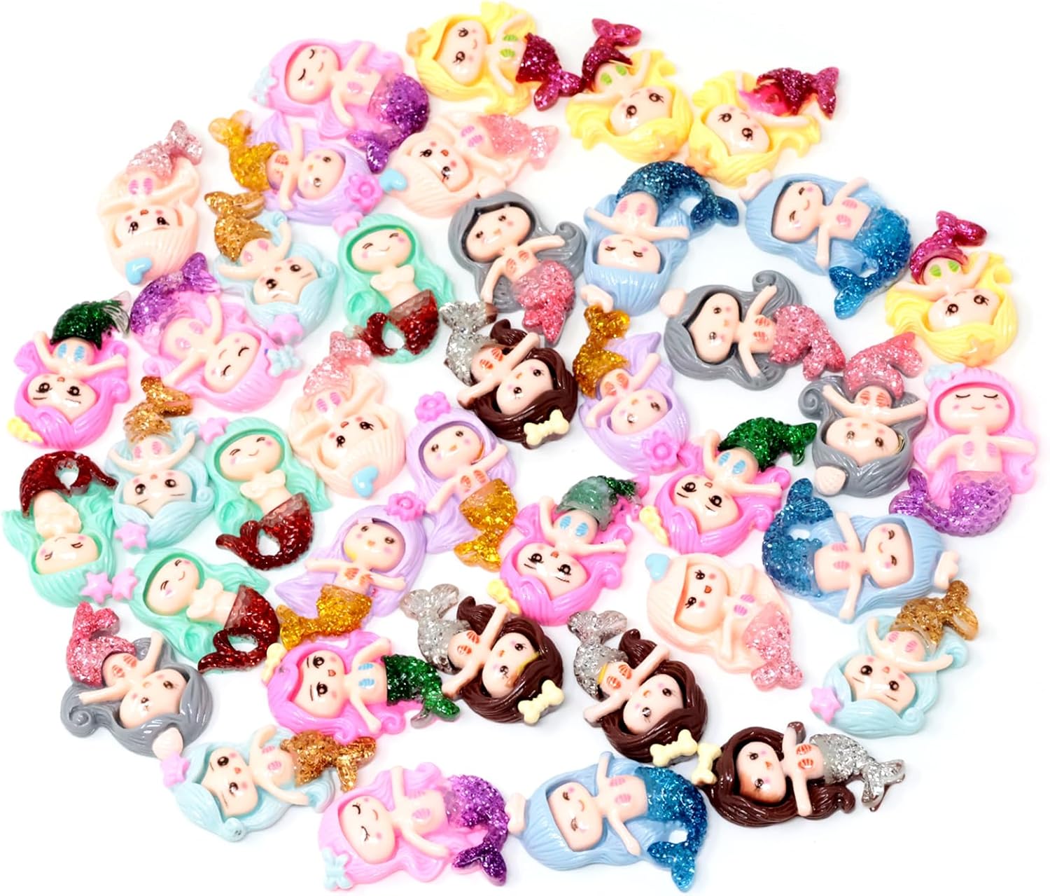 Honbay 40PCS Cute Mermaid Flatback Resin Charms Glitter Mermaid Slime Charms Sea Theme Resin Embellishments Cartoon Mermaid Resin Cabochons Crafts Decoration Accessories - 10 Styles - Image 7