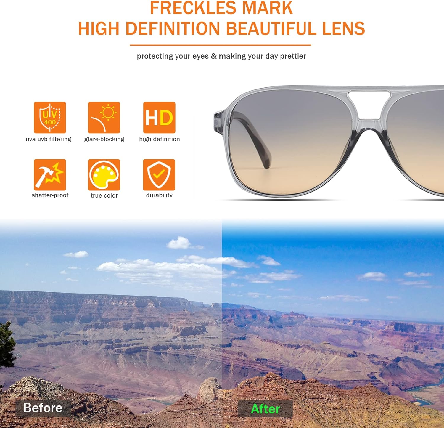 Freckles Mark Vintage Retro 70s Sunglasses for Women Men Classic Large Square Aviator Trendy Glasses - Image 4