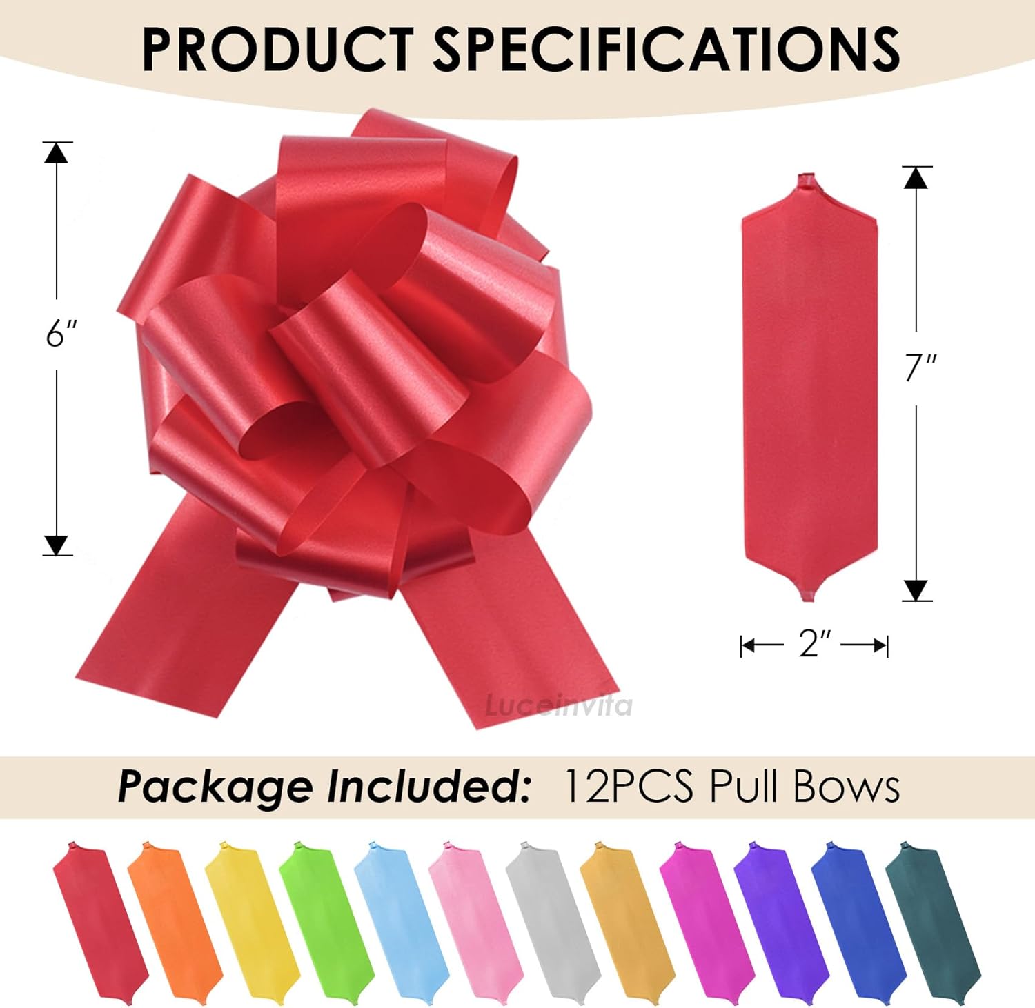 12PCS Pull Bows for Gift Wrapping, 6 Inches Gift Bow for Baskets Christmas Presents Flower Bouquet Birthday Party Wedding Ribbon Bows (Multiple Colors) - Image 3