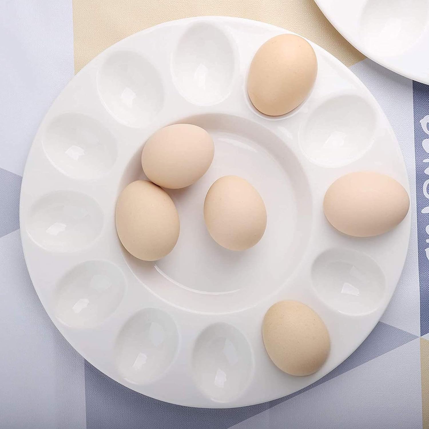 Escargot Plate Deviled Egg Holder Deviled Egg Tray Curved Handle Spoons Egg Serving Platter Dish Melamine Plate for Oyster Appetizer White Seafood Platter Tray Egg Holder Serveware Plates(29
