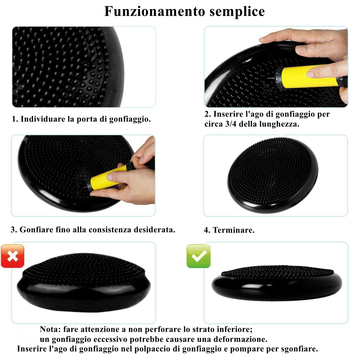 34cm Cuscino Gonfiabile con Pompa a Mano, Cuscino di Equilibrio (Extra Spesso), Disco di Bilanciamento per Adulti, Bambini, Fitness, Pilates e Riabilitazione