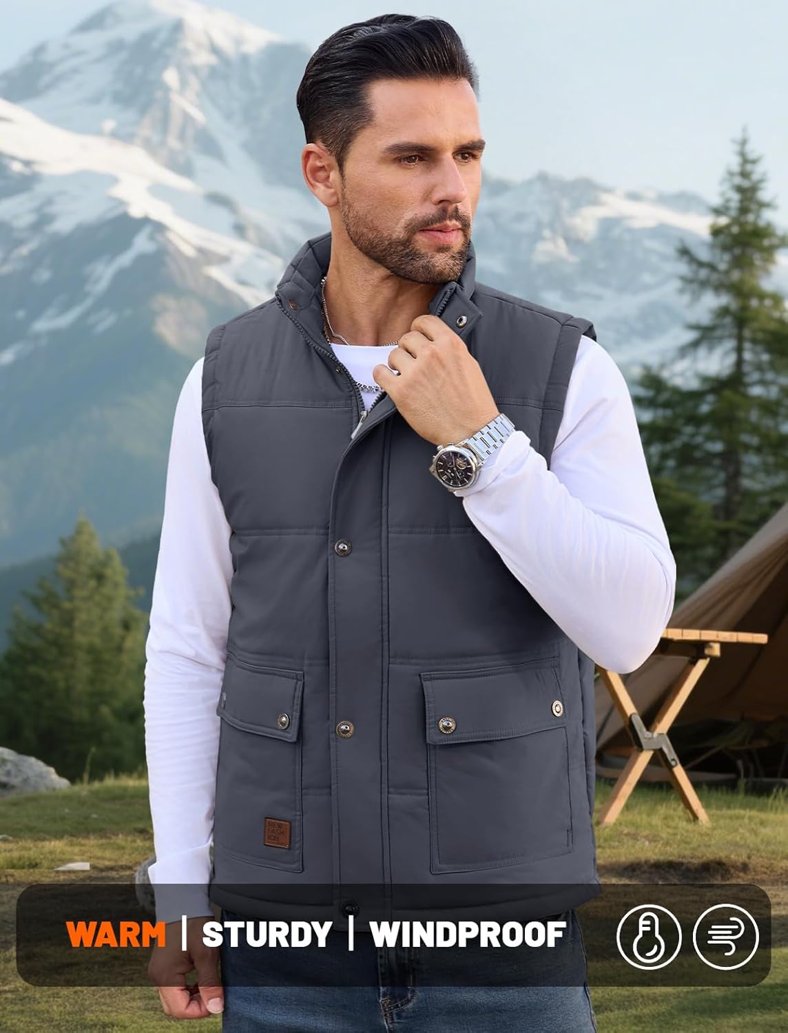 MAGCOMSEN Men's Winter Vest Outerwear Fleece Lined Outdoor Vest Warm Sleeveless Jacket - Image 4