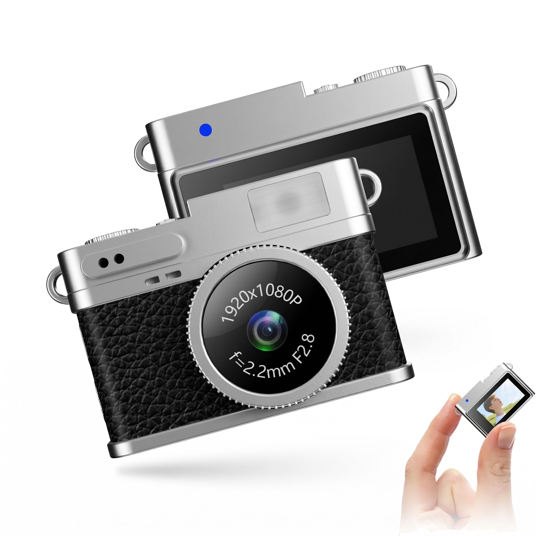 Bewinner Cámara de Llaves Retro Digital - Video de 1080p Mini Cámara Portátil, Fotos de 2MP, Camcorders Digitales Retro de Pantalla de 0.96 Pulgadas con 6 Filtros y Flash LED (Black)