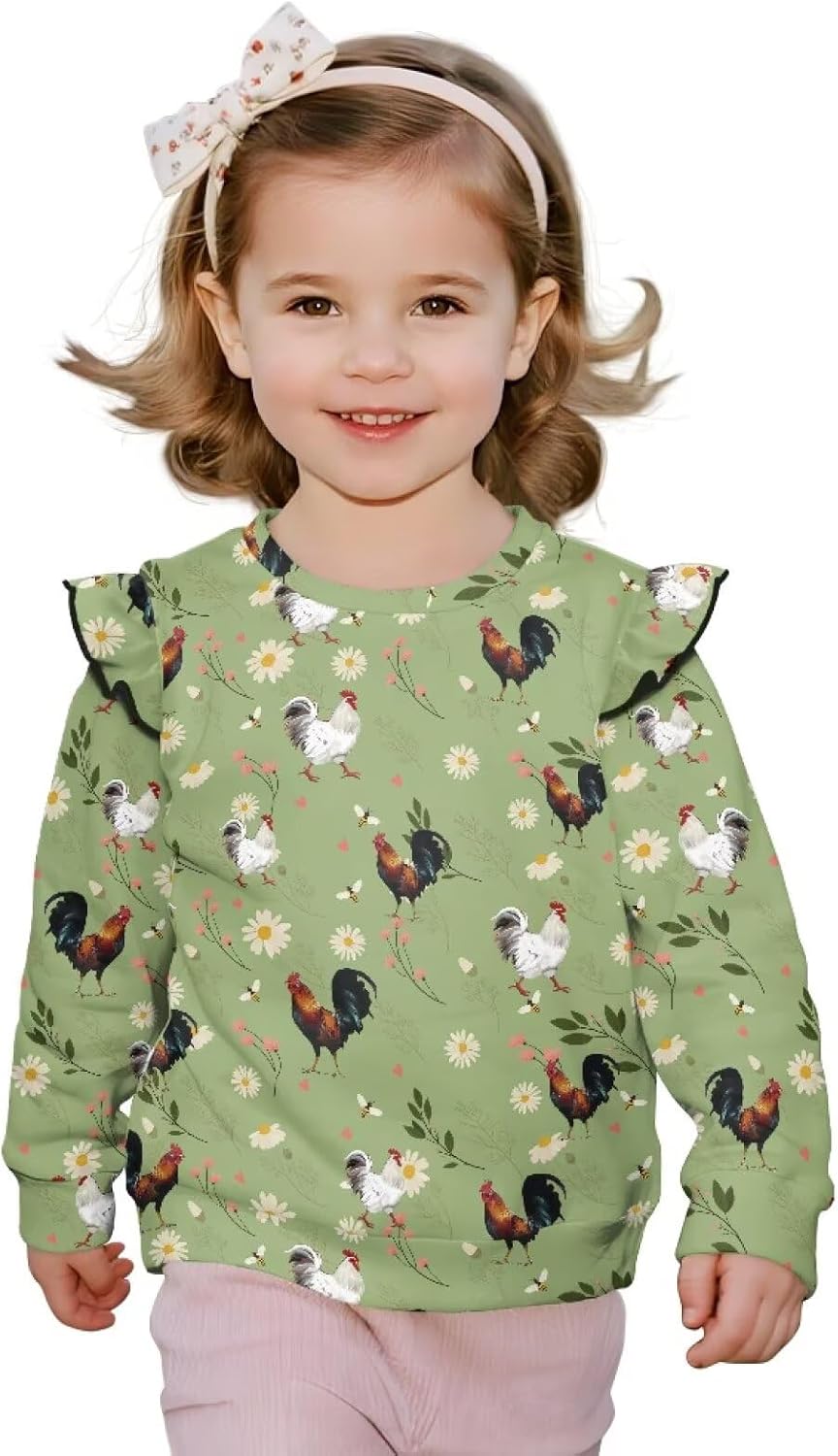 Xhuibop Toddler Crewneck Sweatshirt Fall Outfits Ruffle Long Sleeve Shirts for Girls Stylish Graphic Tees