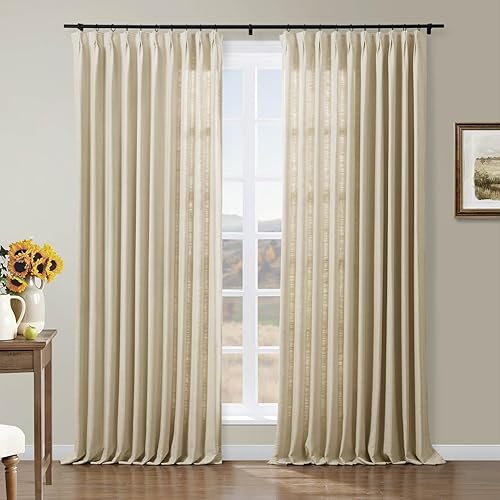 Drapifytex Cortinas plisadas de lino sintético con textura para dormitorio, 84 pulgadas de ancho x 84 pulgadas de largo, cortinas plisadas para sala