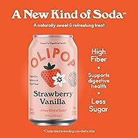 Vista 2 de OLIPOP Soda Pop Prebiótica, Vainilla de Fresa, Prebióticos, Botánicos, Fibra Vegetal, 12 fl oz (4 Latas)