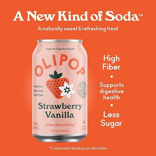 Miniatura 2 de OLIPOP Soda Pop Prebiótica, Vainilla de Fresa, Prebióticos, Botánicos, Fibra Vegetal, 12 fl oz (4 Latas)