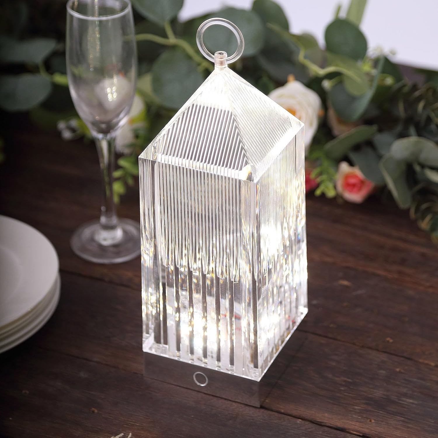 Tableclothsfactory 11" Retro Lighthouse Style LED Crystal Lantern Table Lamp, Rechargeable Touch Control Acrylic Decorative Night Light