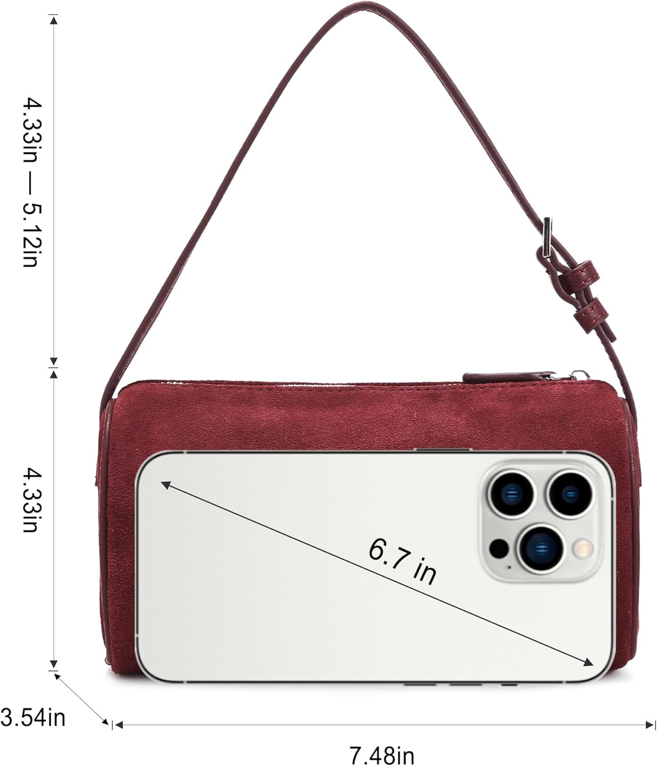 Suede Leather Crossbody Bag for Women: Small Barrel Purse for Ladies - Designer Hobo Bags Shoulder Handbags (Wine Red)