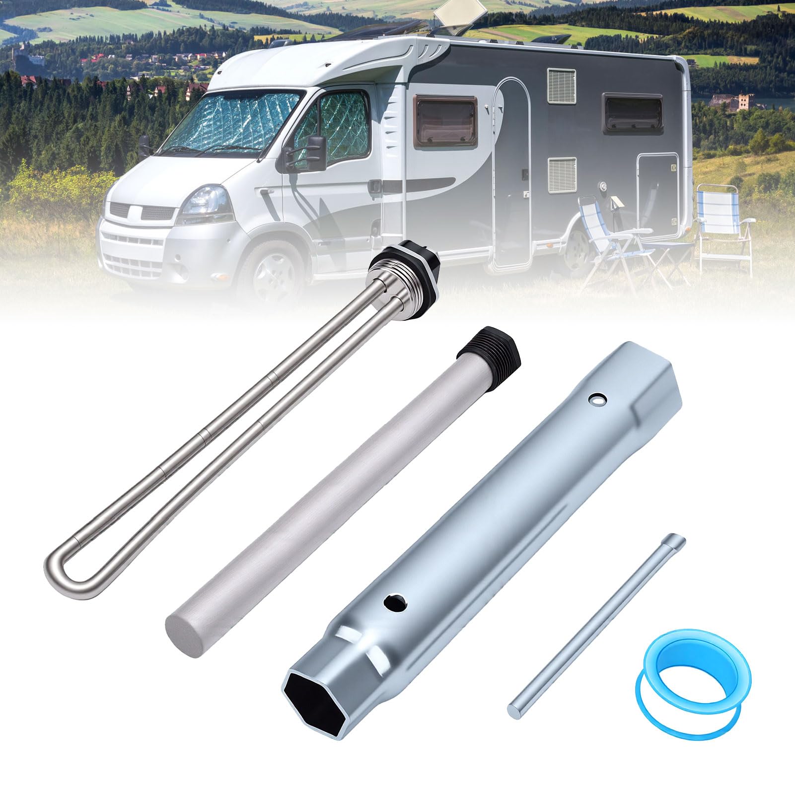 Luocute Elemento Riscaldante per Scaldabagno RV Rame 21cm 1440w, | Compatibile con WH-6GEA, SW6DE, SW10DE; Include Bussola per Asta Anodica da 155mm; Facile Installazione per Viaggi in