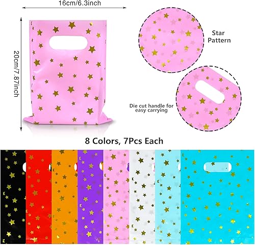 Miniatura 3 de TOSPARTY 56 bolsas de plástico de colores surtidos, bolsas de recuerdo de fiesta, bolsas de golosinas estrelladas con asas para fiesta de