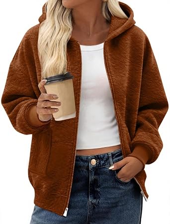 Womens Zip Up Hoodies Oversized Sweatshirt Long Sleeve Fleece Jackets Coat Workout Y2K Outfits Fall Winter Trendy