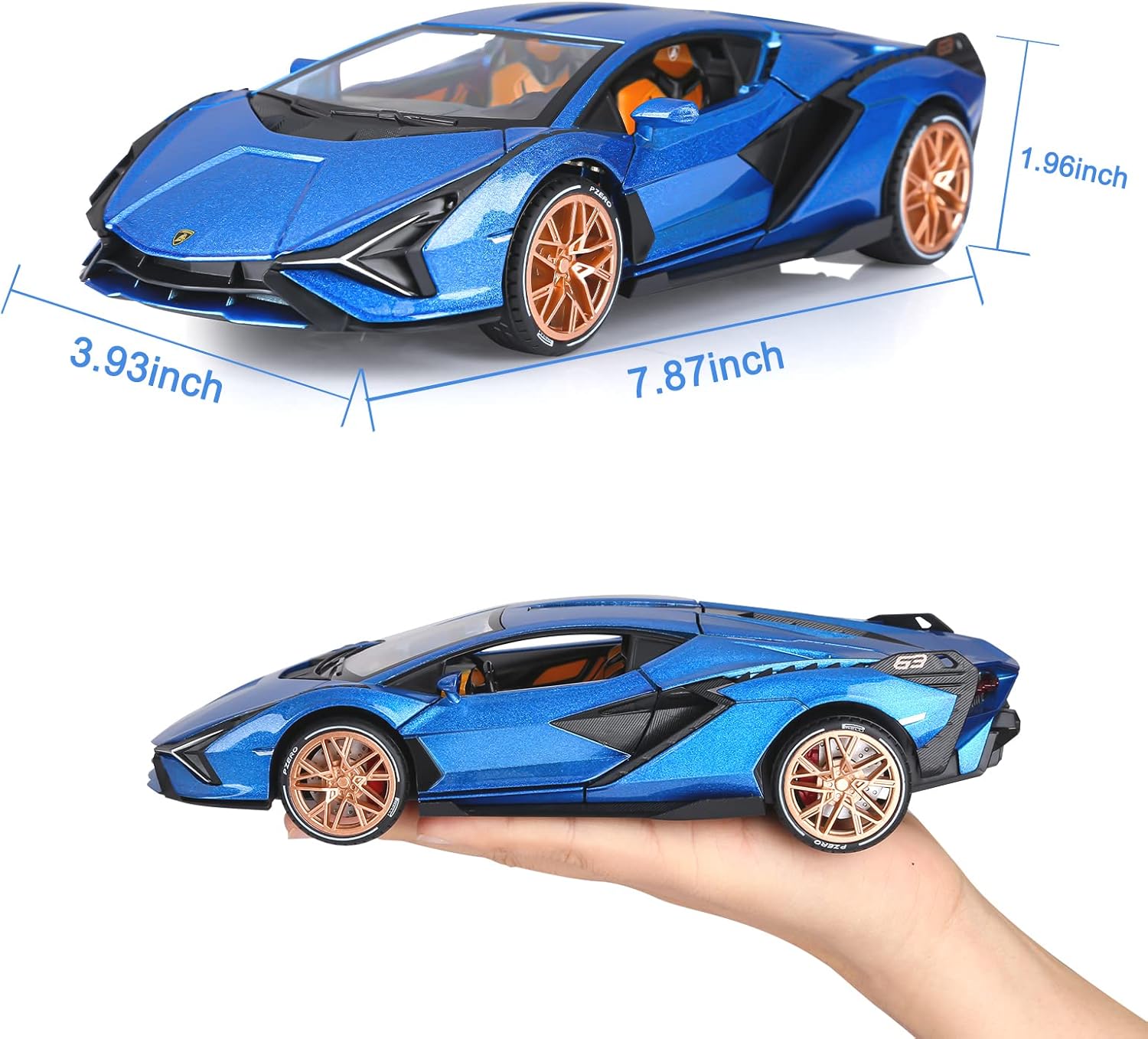 SASBSC Lamb Toy Cars for Kids Sian Model Car Fp37 Diecast Metal Cars with Light and Sound Pull Back Car Toys for 3  Year Old Boys (Blue-1 24)