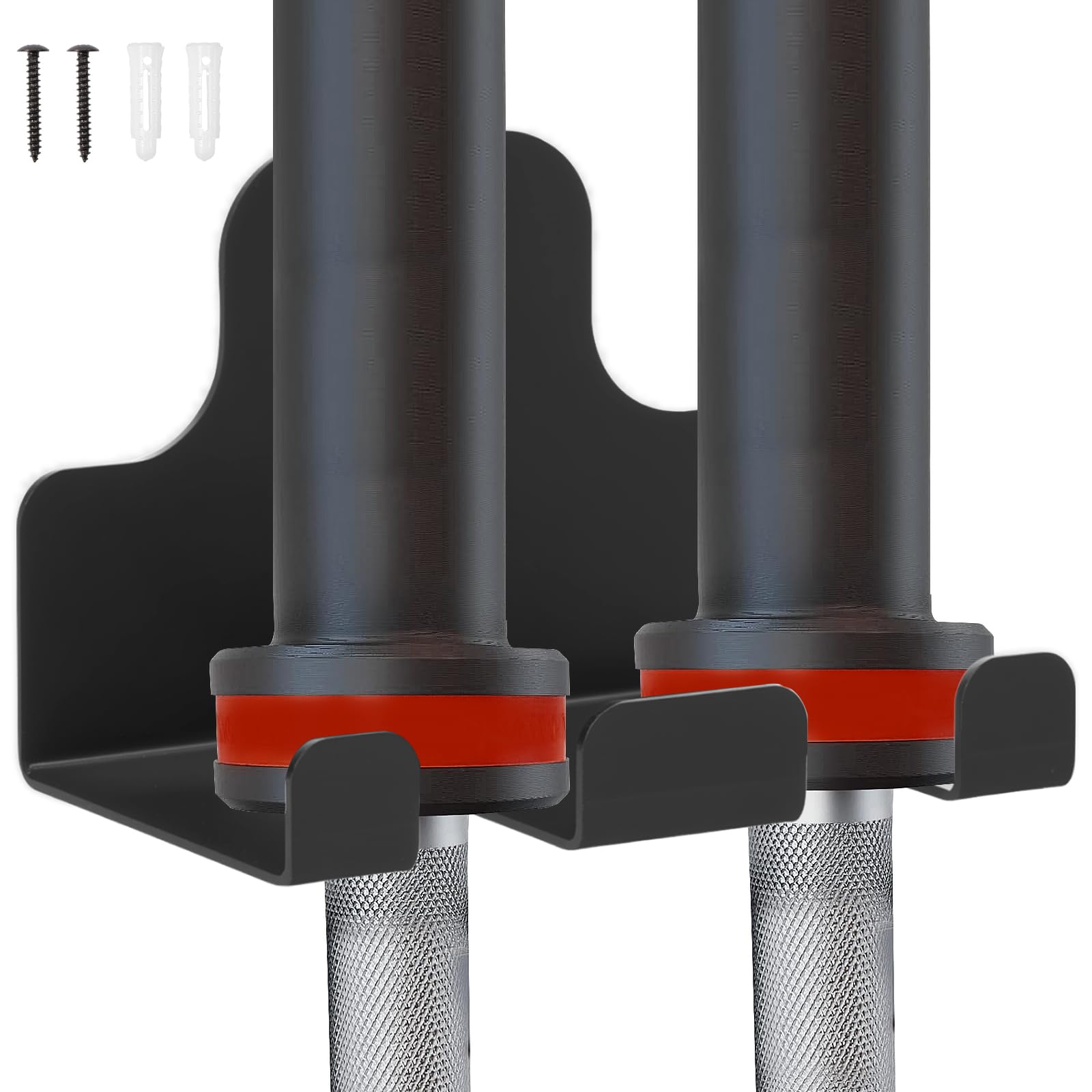 Barbell Wall Holder, Wall Mounted Barbell Hanger, Carbon Steel Vertical Gym Bar Storage Rack, Space Saving Barbells Holder Organizer with 2 Slot, Holds Under 32mm Bar Size