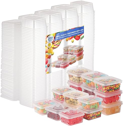 Recipientes de plástico de 4 onzas con tapas (paquete de 200), tazas de condimentos con tapas, tazas de porciones con tapas, vasos de gelatina,