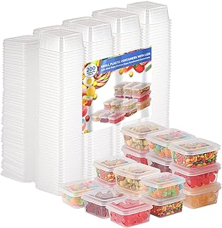 100ml Plastic Containers with Lids(200 Pack),Condiment Containers with Lids, Portion Cups, Jello Shot Souffle Sauce Cups (Square)