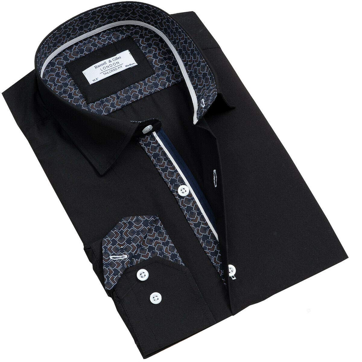 Russell & GilesMens Pure Cotton Designer Paisley Patterned Shirt, Black, M