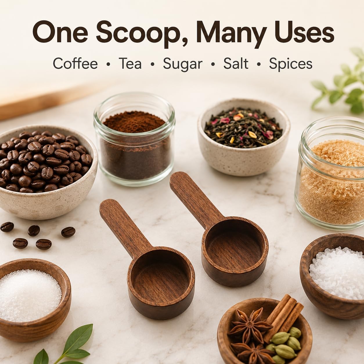 IMIKEYA 2 Pack Wooden Coffee Scoops 8g Measuring Spoons | Portable Wood Spoons for Coffee Tea Sugar Salt Spices and Seasonings for Home Kitchen and Travel
