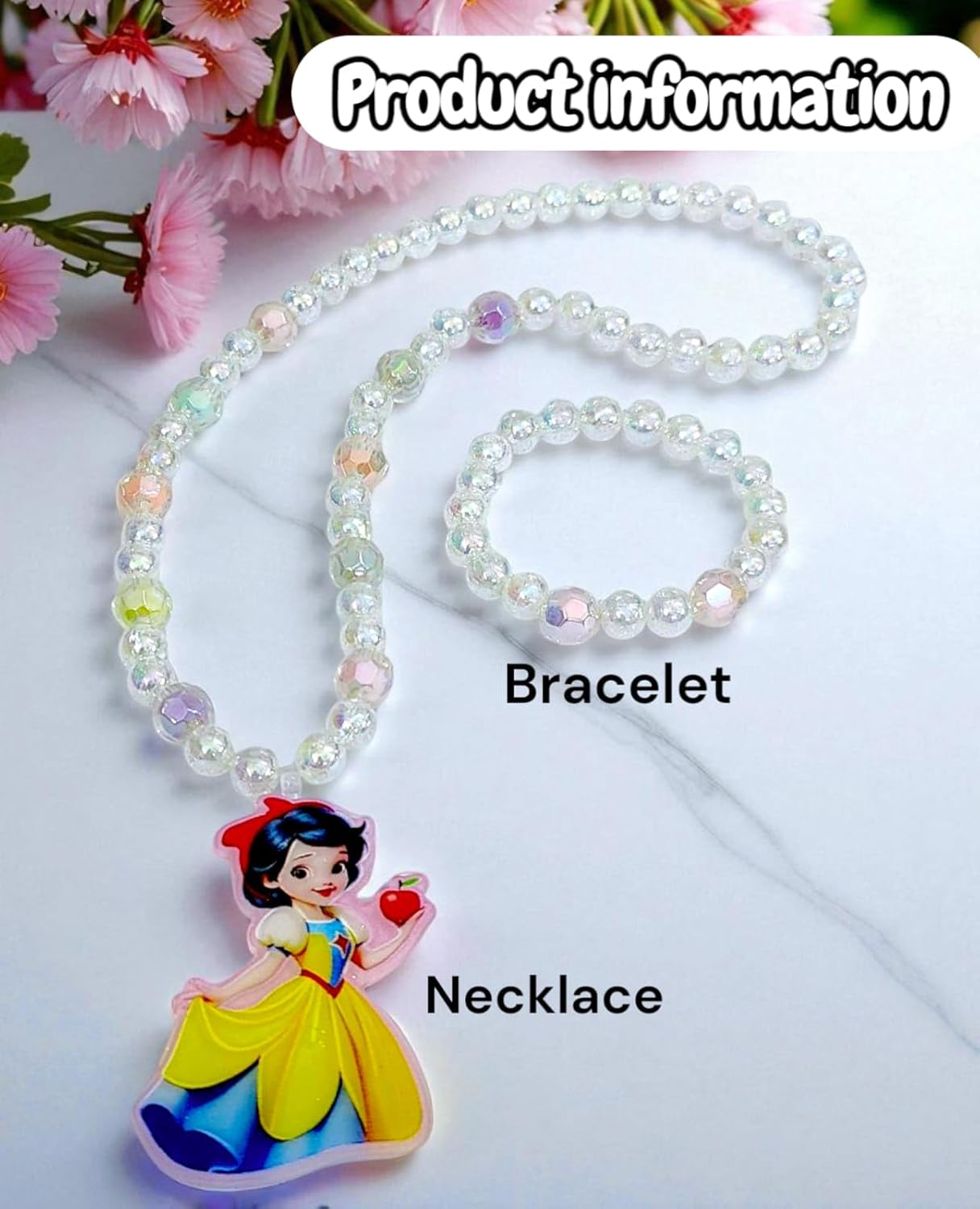 TERA 13 Necklace Bracelet Set for Girls Prince-ss, Unicorn Mermaid Rainbow Charms Beads Necklaces Stretchy Chunky Jewelry Kit for Toddlers Kids Dress Up, B-day & Kanjak Return Gifts
