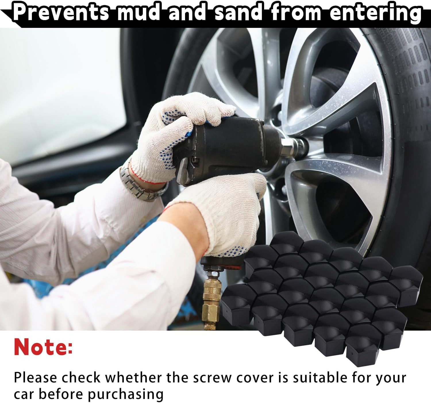 BOXOB 20pcs Car Wheel Lug Nut Covers, 19mm Hexagonal Nut Covers with Removal Tool Wheel Bolt Caps Automotive Exterior Accessories for Most Car (Black)