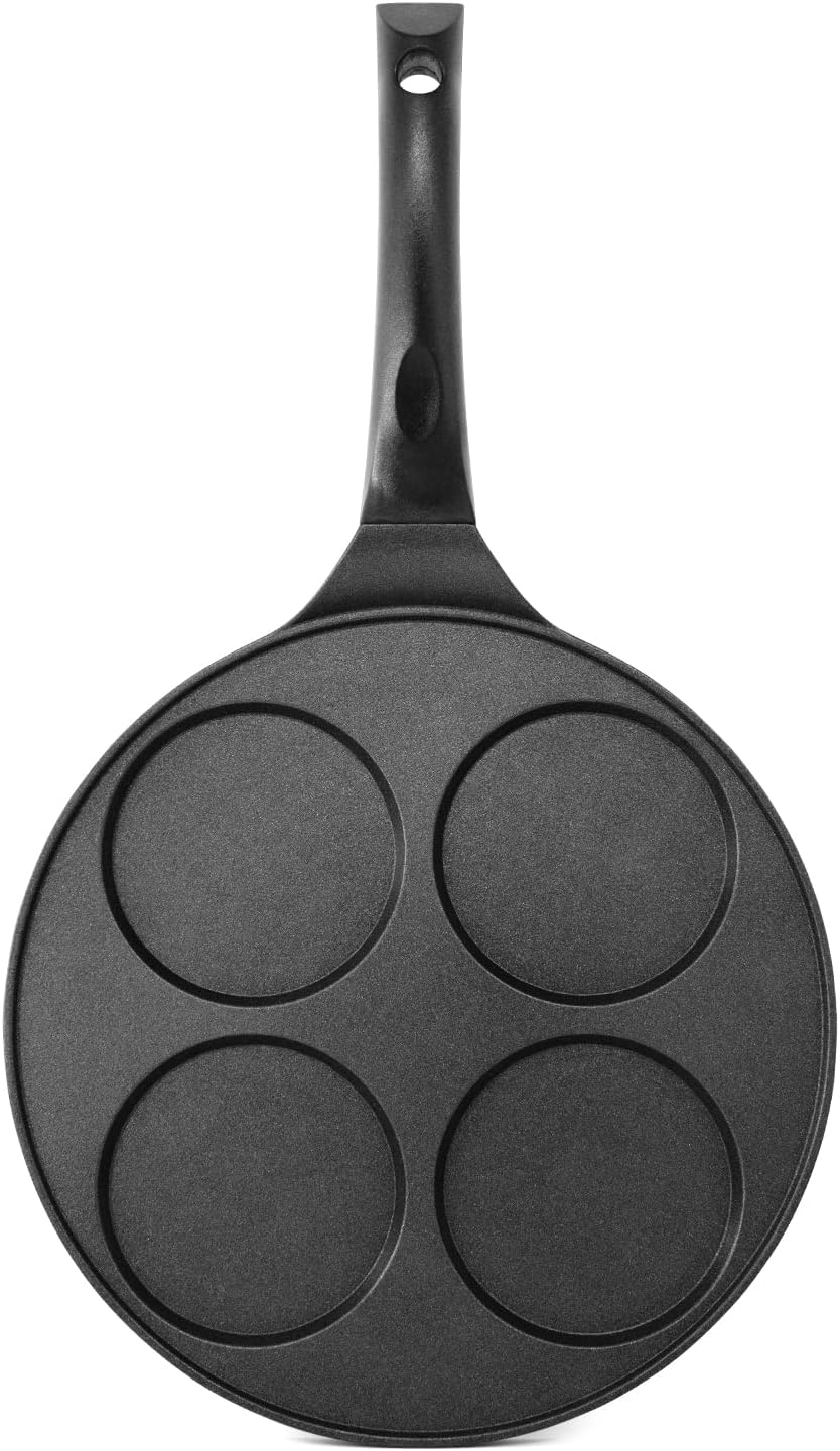 Joejis 4 Hole Pancake Pan Non Stick Lightweight Cast Aluminium 26cm Induction Mini Pancake Frying Pan - Multipurpose Crepe Pan for Cooking Low-Fat Eggs, Pancakes, Crepes, & More