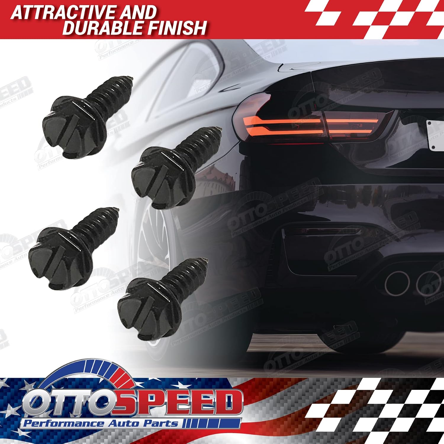 OttoSpeed License Plate Screw Fastener Kit - Black, Complete Mounting Solution for Front & Back License Plates and Frames on Cars, Trucks, SUVs - Rustproof, Self Tapping Mounting Bolts (SS)