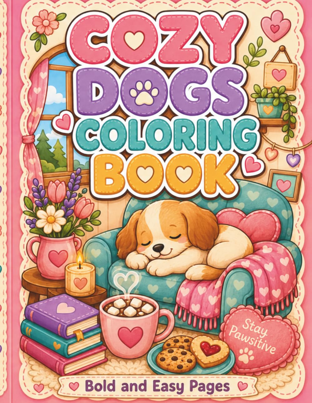 Cozy Dogs Coloring Book: Bold and Easy Puppy Coloring Pages for Relaxation
