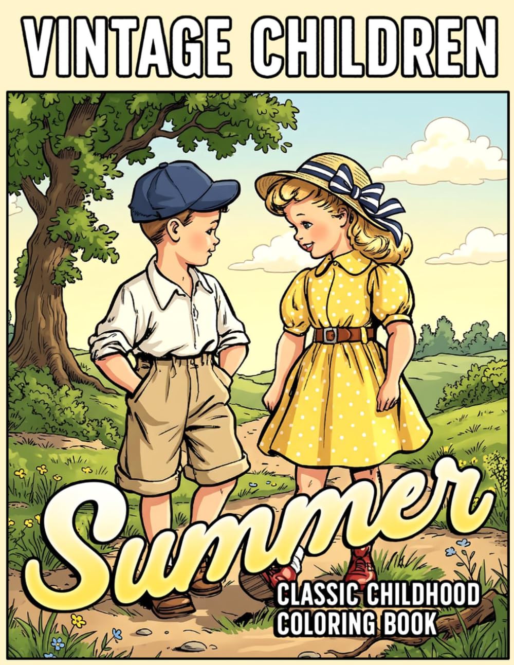 Summer Vintage Children Coloring Book: Timeless Charming with Cute and Nostalgic Coloring Pages for Kids and Teens Featuring Classic Playtime Scenes for Relaxation