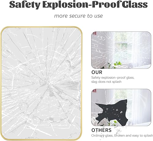 Miniatura 5 de COFENY Bathroom Mirror, 26"x38" Gold Rectangle Mirror, Wall Mounted Framed Mirror with Round Corner for Bedroom Living Room, Entryway Hangs