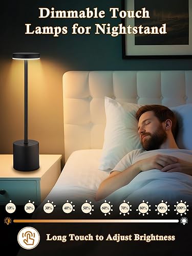 Miniatura 5 de Juego de 2,6000 mAh lámparas de mesa inalámbricas, luces a pilas, regulables + 3 colores recargable, lámpara inalámbrica, lámpara de mesa pequeña