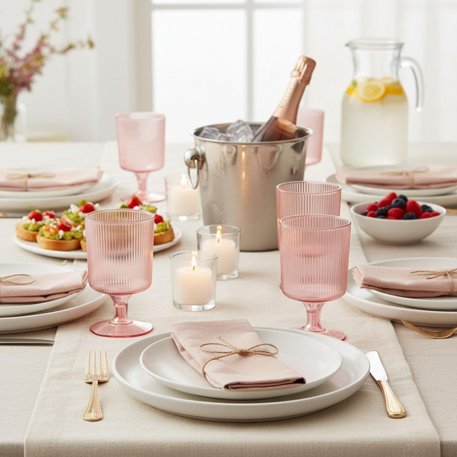 Fun Express 8 oz. Vintage Modern Pink Plastic Ribbed Highball Glasses – 12 Count