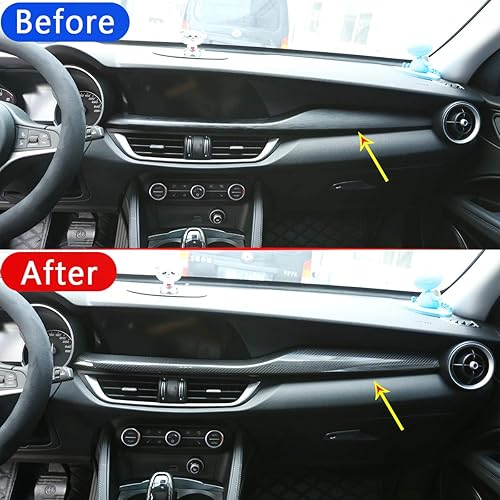 Miniatura 2 de 100% Real Carbon Fiber Car Dashboard Decoration Panel Trim Accessories for Alfa Romeo Stelvio 2017-2020 Left Hand Drive (black) Negro -,Rojo -