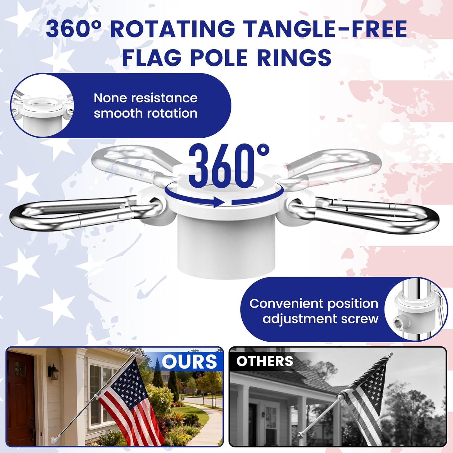 ZHULI 5 FT Flag Pole Kit 2 Pack, Flag Pole for Outside House with 180° Multi-Position Bracket, Rustproof Stainless Steel Flagpole with Tangle Free Spinning Flag Rings, for Outdoor Porch Residential