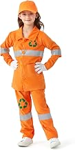 corimori Garbage Man Costume for Children, Orange with Reflective Stripes, Recycling Symbol, Workwear Set with Cap and Gloves