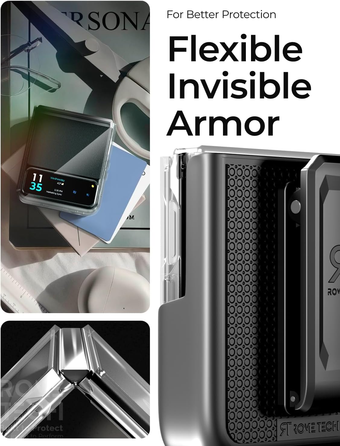 for Motorola Razr 40 / Razr 2023 Case with Belt Clip Holster & Clear Case with Flexible Hinge Rib - Clear
