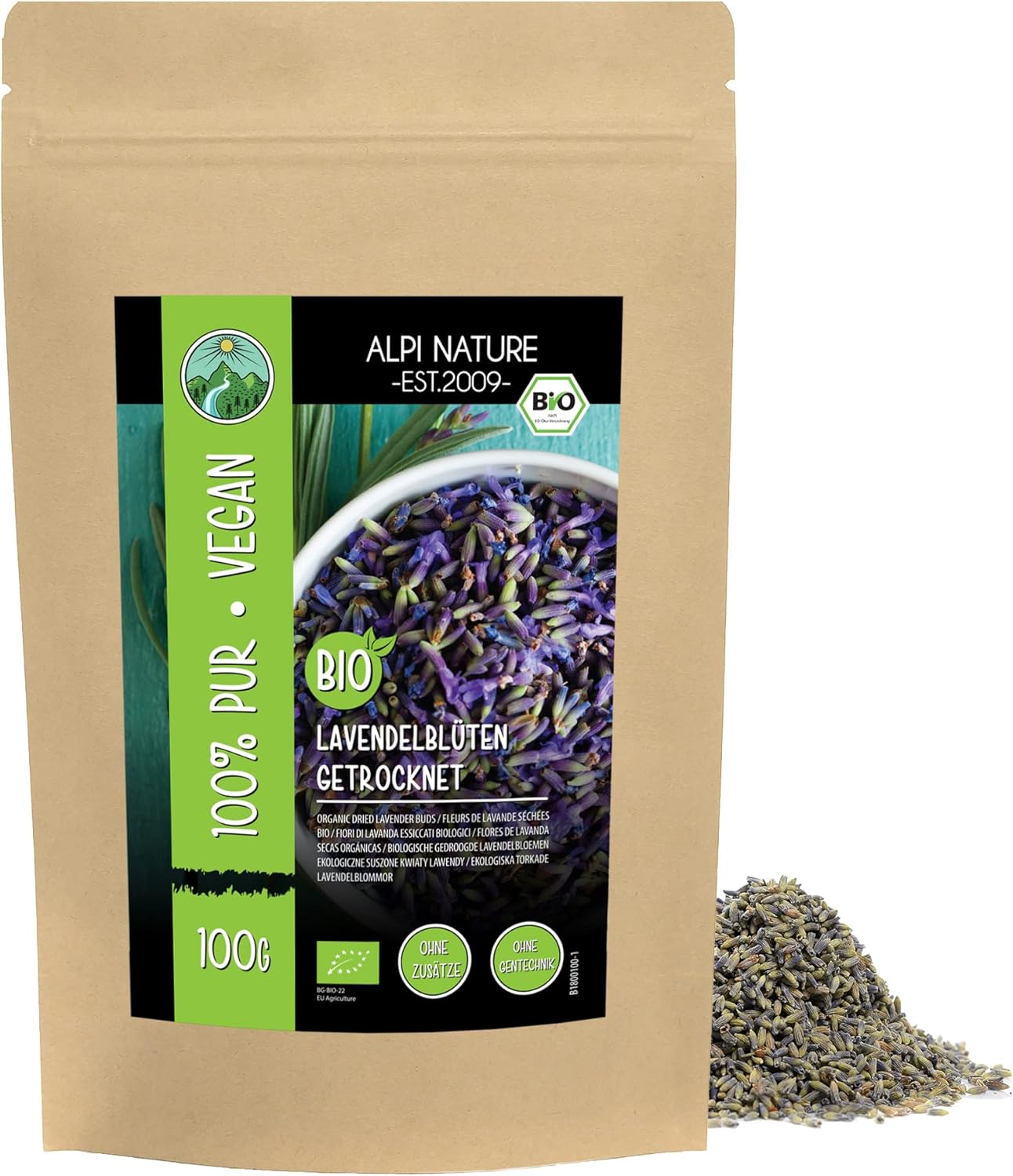 Organic lavender blossoms (100g (3.5oz)), organic dried lavender