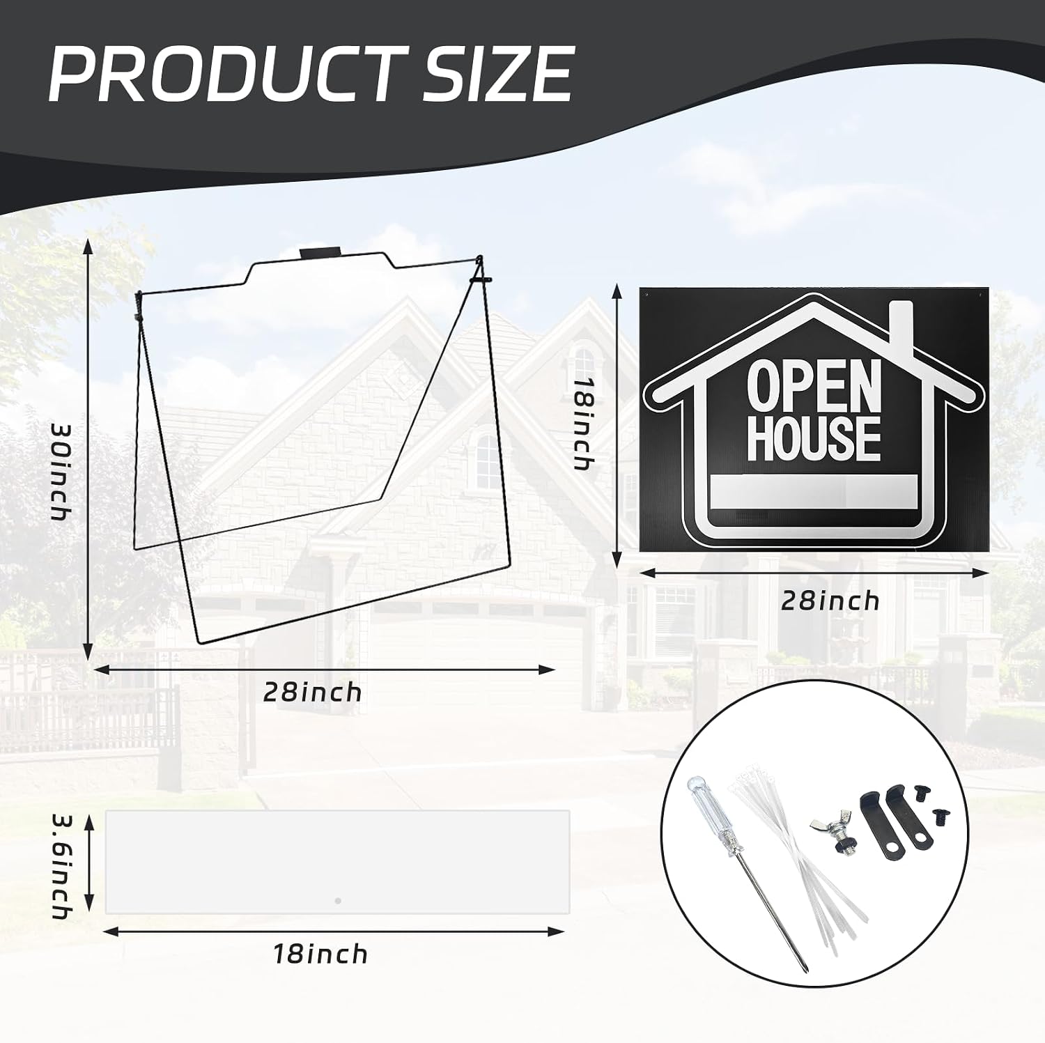 5 Pack Open House Signs for Real Estate - Real Estate Signs with 30“x28" 5 A-Frame Stands – Weatherproof Open House Banner and Realtor Sign