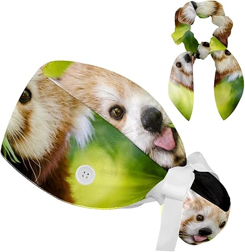 Gorra de trabajo a cuadros rojos con botones, gorra quirúrgica ajustable con lazo para el pelo, Multicolor 04