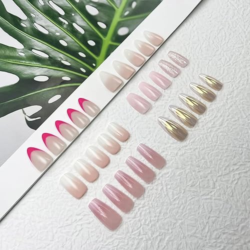 Miniatura 5 de OPkssnails - Paquete de 6 (144 piezas) de uñas a presión de almendra, almendra y cuadrado mediano, uñas adhesivas reutilizables, uñas postizas