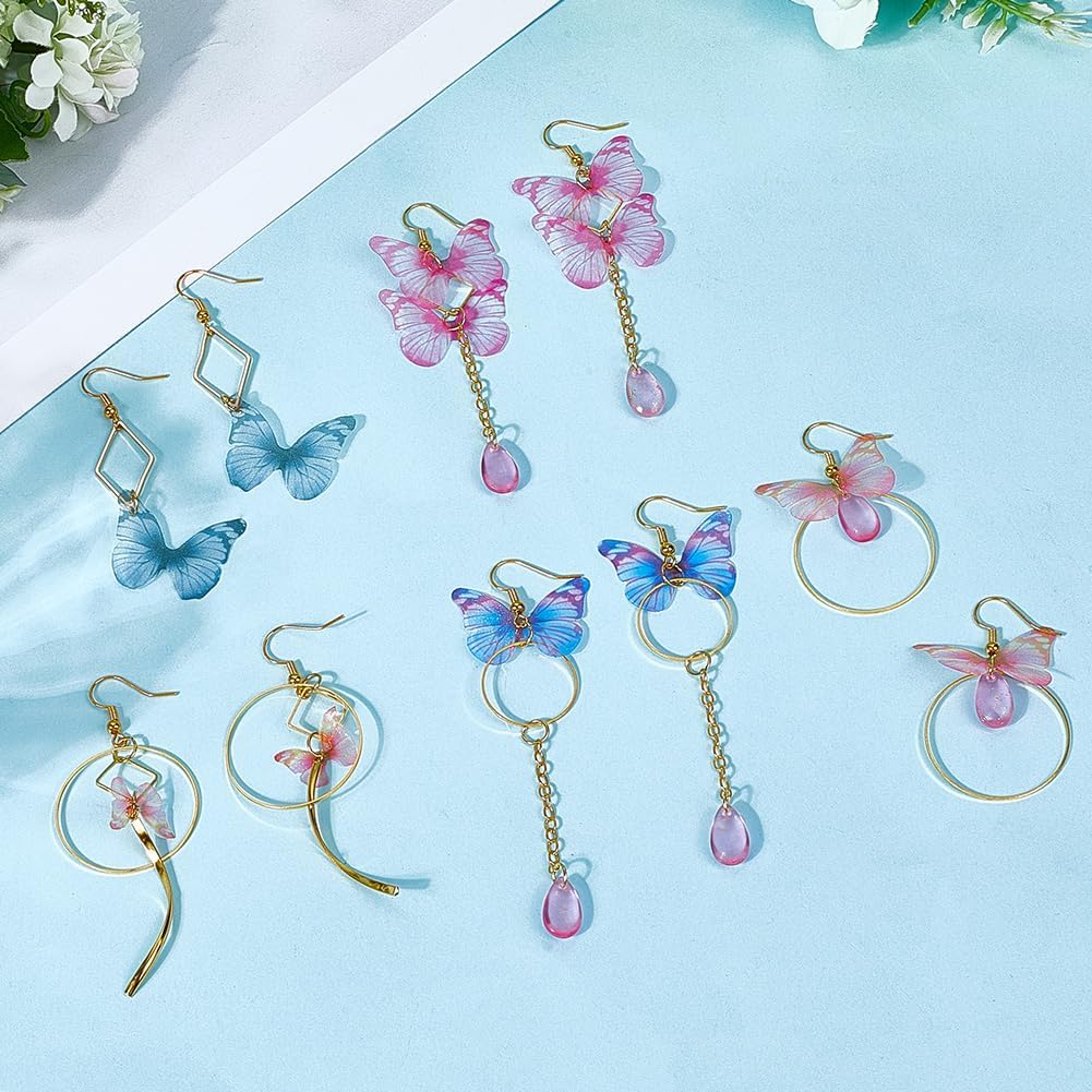 SUNNYCLUE 1 Box 10 Pairs Butterfly Earrings for Women Set Spring Dangle Earrings for Women Pink Lightweight Organza Fabric Insect Crystal Teardrop Animal Jewelry Set Wedding Party Favors Gifts Adult - Image 3