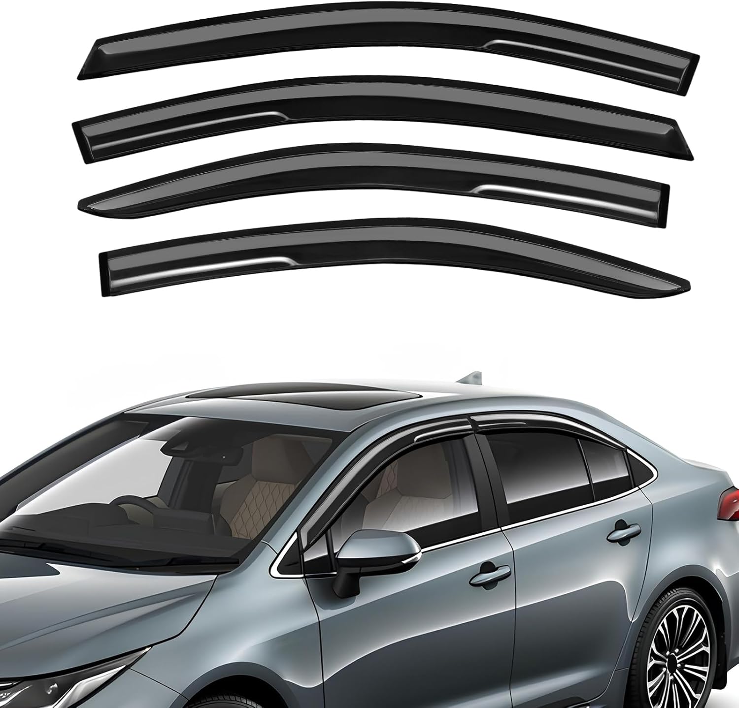 Rain Guards Fit for Toyota Corolla Sedan 2019 2020 2021 2022 2023 2024 2025 2026, Tape-On Extra Durable Side Window Sun Rain Guard 2019-2026 Corolla Visor Deflectors Black 4 PCS