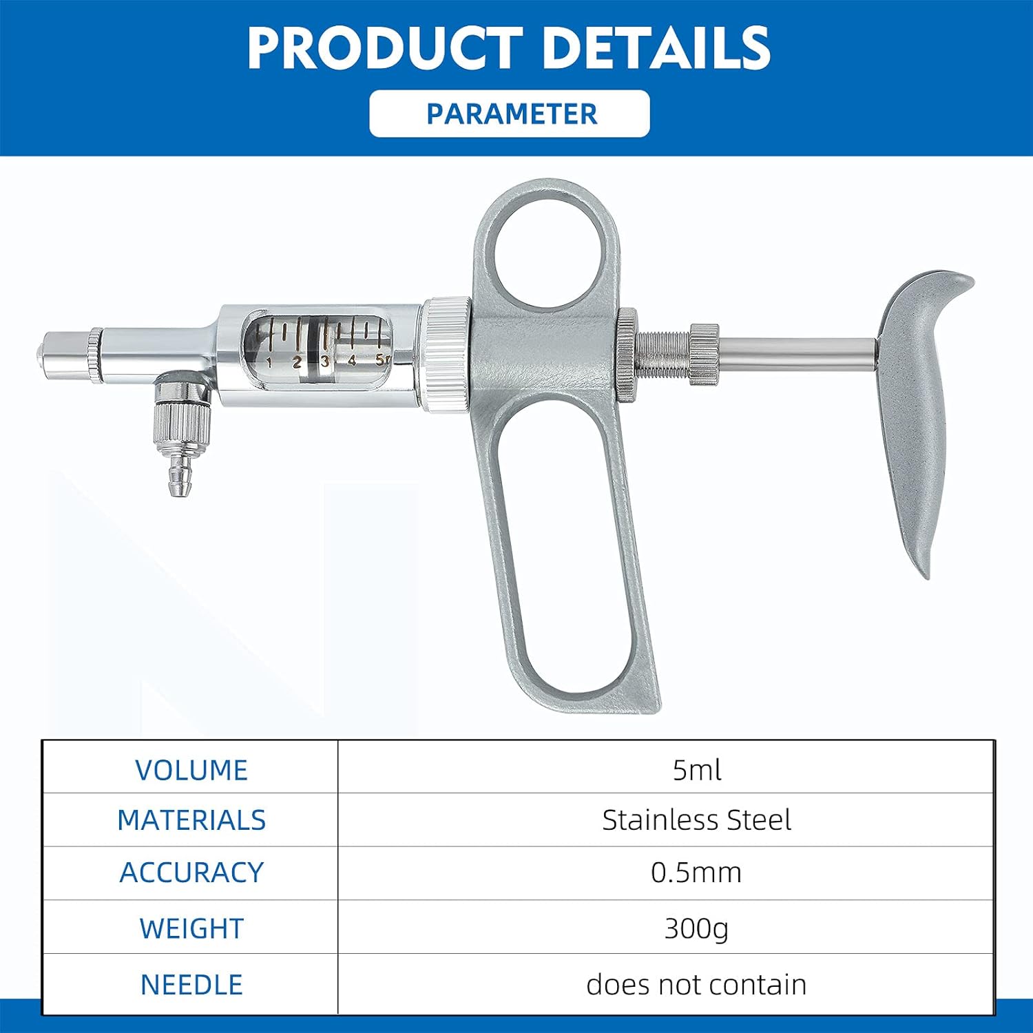 NEWTRY 5ml Livestock Syringe Injector, Continuous Adjustable Animal Injector, Stainless Steel, for Cattle Sheep Pig Goat : Patio, Lawn & Garden