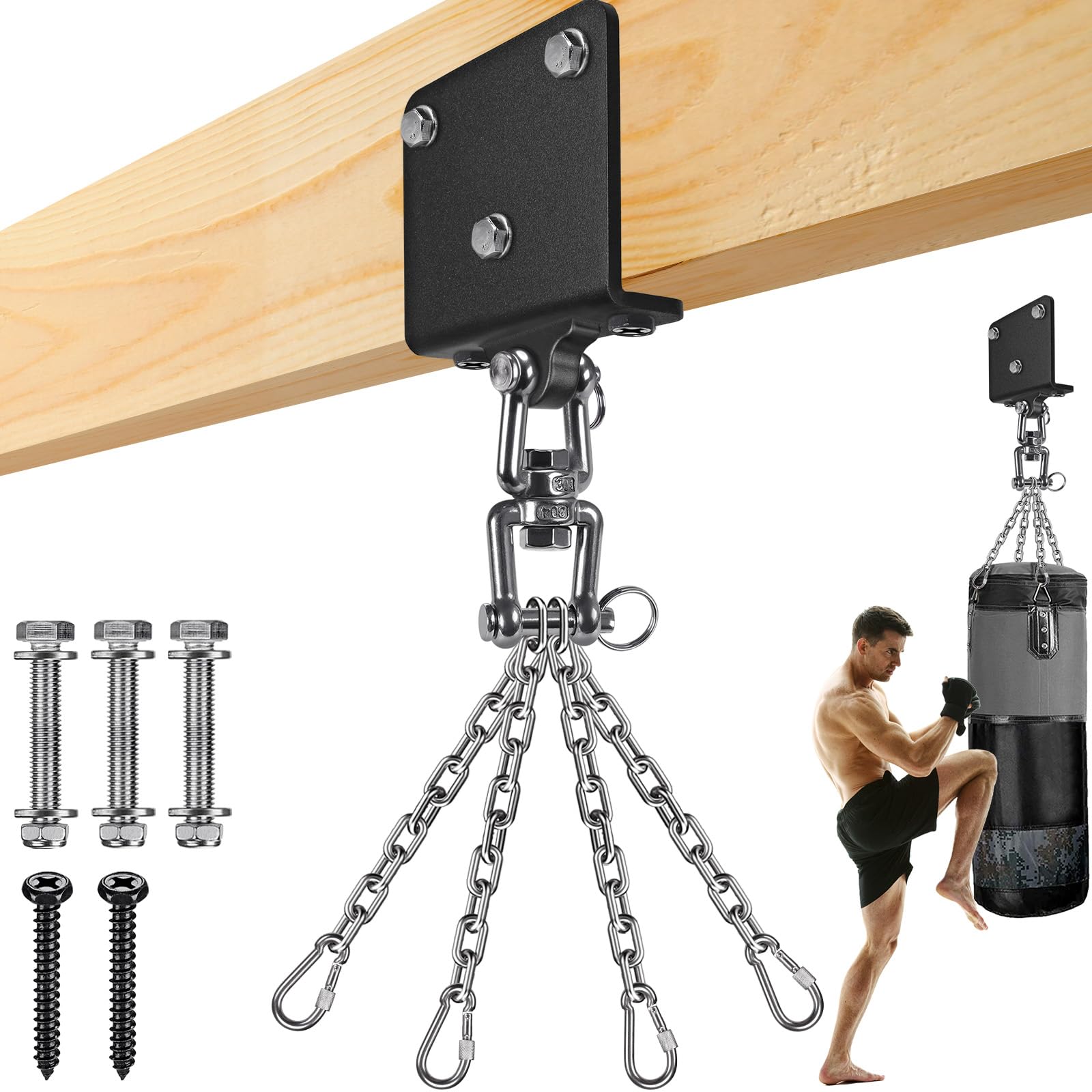 BeneLabel Punching Bag Hanger, Boxing Bag Bracket Beam Mount 360 Swivel Heavy Bag Hanging Hook Hardware with Chain for Speeding Exercise Muay Thai Training Swing Hammock Chair, 1000lbs