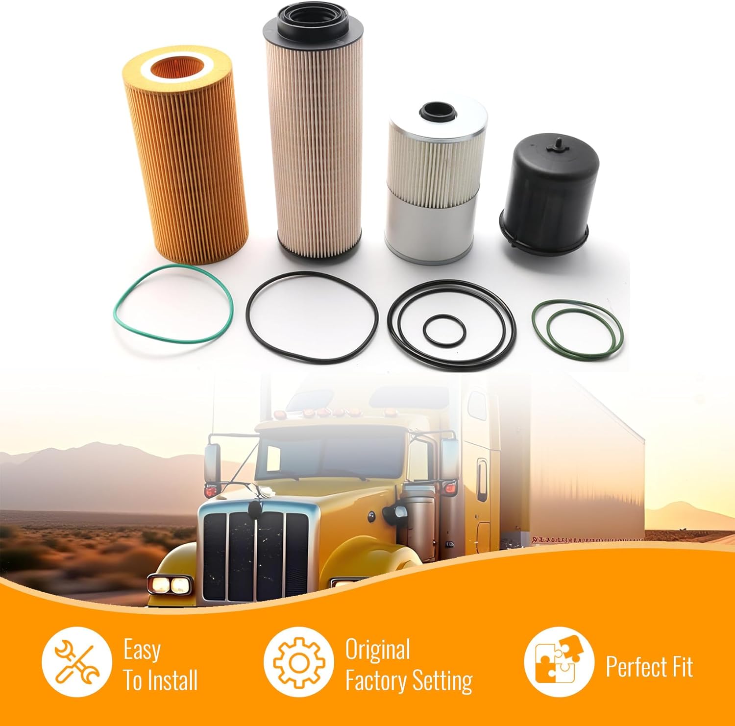 4Pcs Filter Kit with Rubber Gasket for Paccar MX-13 MX13 Engine Replace OE#1948921 2277129 FS19765 1922496