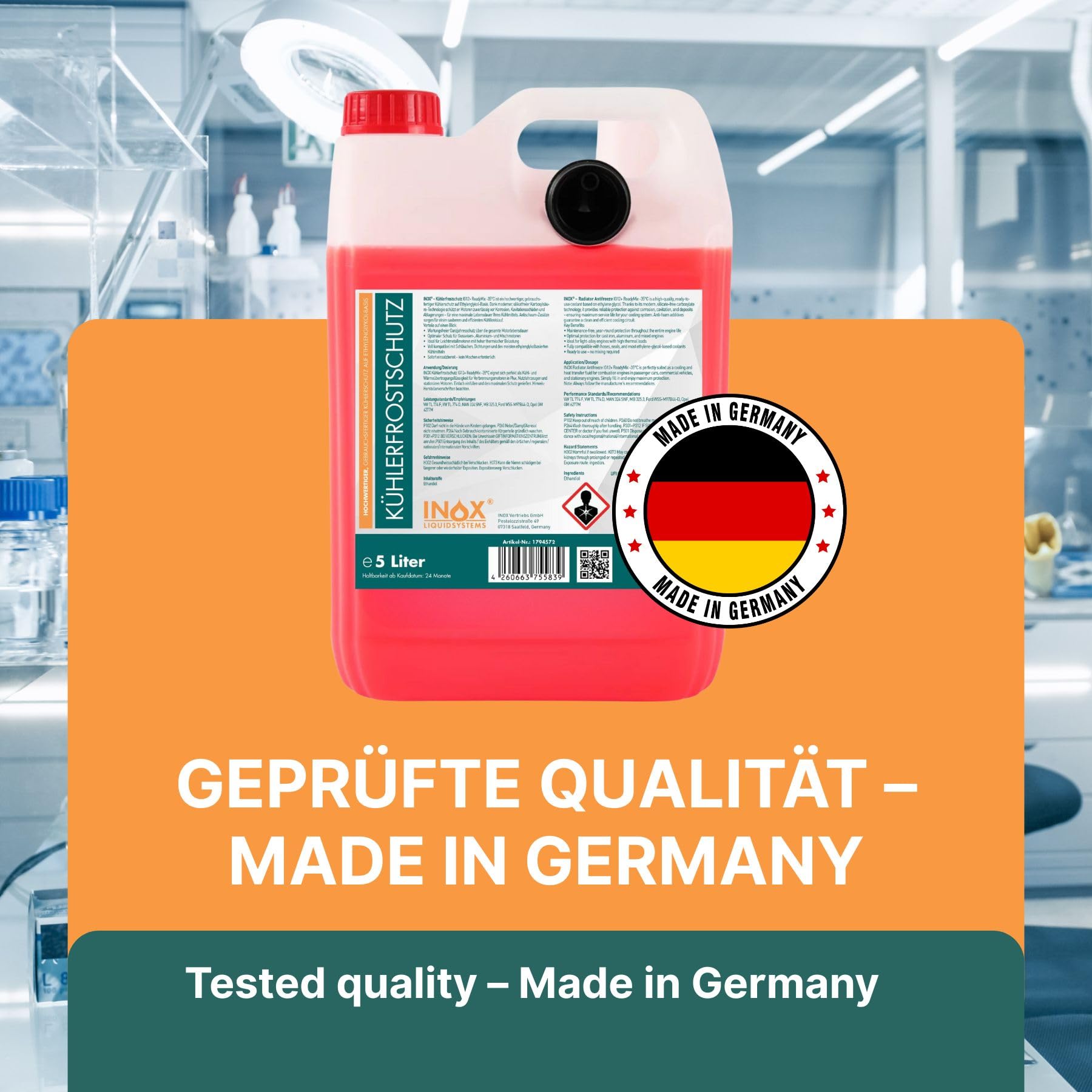 INOX 4x5L Kühlerfrostschutz IG12+ ReadyMix -35°C | G12 Kühlmittel gebrauchsfertig | Frostschutzmittel & Kühlflüssigkeit für Auto, PKW & Nutzfahrzeuge | Ganzjahresschutz