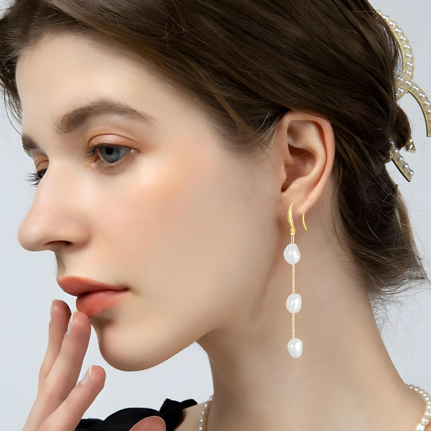 Pearl Earrings For Women, 925 Sterling Silver Freshwater And Baroque Pearls Dangle Drop Earrings 14K Gold Plated Hypoallergenic Dainty Jewelry Gifts For Women - Image 3